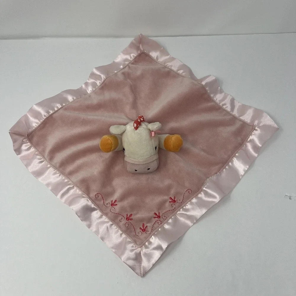 Nurture Security Lovey Pink Cow Plush Stuffed‎ Animal Soft Satin lovies 13 x 14